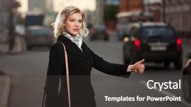  Presentation with hailing cab - Audience pleasing slides consisting of young woman hailing a taxi backdrop and a dark gray colored foreground
