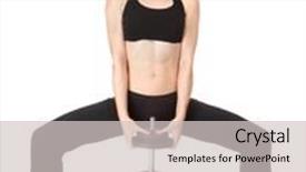  Presentation with hang - Cool new presentation with young woman hang up hands weight isolated on white backdrop and a light gray colored foreground