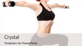  Presentation with hang - Slides consisting of young woman hang up hands weights isolated on white background and a light gray colored foreground