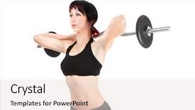  Presentation with hang - Colorful slides enhanced with young woman hang up hands weight close up backdrop and a lemonade colored foreground