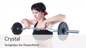  Presentation with hang - Presentation theme having young woman hang up hands weight close up background and a white colored foreground