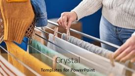  Presentation with laundry room - Slide set featuring young-woman-hanging-clothes background and a gold colored foreground