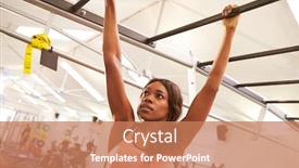  Presentation with bare breasted woman - Beautiful slide set featuring young woman hanging from monkey bars at a gym backdrop and a coral colored foreground