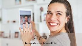  Presentation with waves - Beautiful slides featuring young-woman-happily-waves backdrop and a coral colored foreground