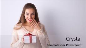  Presentation with gifting - Colorful PPT theme enhanced with young woman happy smile hold backdrop and a  colored foreground