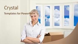  Presentation with new joining - Audience pleasing theme consisting of young woman has just moved backdrop and a  colored foreground