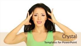  Presentation with headache - Cool new presentation theme with young woman have headache on grey background backdrop and a yellow colored foreground
