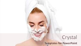  Presentation with shave - Presentation theme consisting of young-woman-have-morning-shave background and a lemonade colored foreground