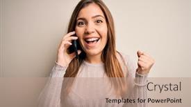  Presentation with speaking - Audience pleasing PPT layouts consisting of young-woman-having-a-conversation backdrop and a coral colored foreground