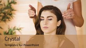  Presentation with reiki - Cool new PPT theme with young woman having a reiki backdrop and a coral colored foreground