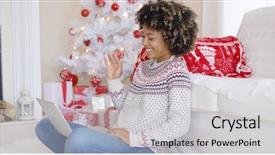  Presentation with computer vision video surveillance - Audience pleasing slides consisting of young woman having a video backdrop and a light gray colored foreground