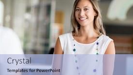  Presentation with interview - Theme consisting of young woman having an interview in office background and a light blue colored foreground