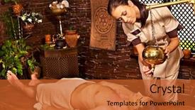  Presentation with ayurveda - Presentation design featuring panchakarma - young woman having ayurveda spa background and a red colored foreground