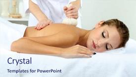  Presentation with beautiful young woman getting face - PPT theme with young woman having back massage background and a  colored foreground