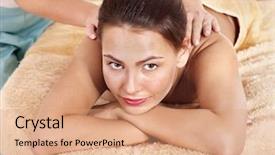  Presentation with classical - Beautiful slide deck featuring young woman having classical massage in beauty spa series backdrop and a coral colored foreground