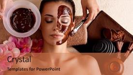  Presentation with beauty cosmetic - Presentation featuring young woman having cosmetic mask background and a coral colored foreground