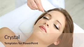  Presentation with brow - Cool new slide deck with young woman having eye-brows backdrop and a coral colored foreground