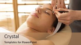  Presentation with eye brows - Amazing PPT layouts having young woman having eye-brows backdrop and a coral colored foreground