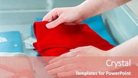  Presentation with boutique - Presentation theme enhanced with young woman having fun while fashion shopping in boutique or store rack clothes she feels the quality background and a coral colored foreground