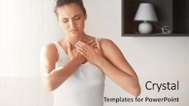  Presentation with young woman wearing boxer gloves - PPT layouts enhanced with young woman having heartache indoors background and a soft green colored foreground