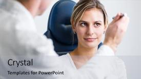 Presentation with eye doctor - Audience pleasing theme consisting of young woman having her eye backdrop and a light gray colored foreground