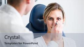  Presentation with eye doctor - Theme having young woman having her eye background and a light blue colored foreground
