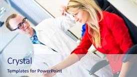  Presentation with optometry - Audience pleasing presentation design consisting of young woman having her eye backdrop and a sky blue colored foreground