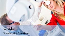  Presentation with eye cataract - Cool new slide set with young woman having her eye backdrop and a light blue colored foreground