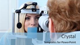  Presentation with eye doctor - Slides having young woman having her eye background and a light blue colored foreground