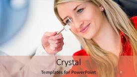  Presentation with eye cataract - Theme consisting of young woman having her eye background and a coral colored foreground