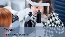  Presentation with eye doctor - Audience pleasing slide deck consisting of young woman having her eye backdrop and a seafoam green colored foreground