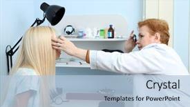  Presentation with optometry - Presentation theme with young woman having her eyes background and a light blue colored foreground