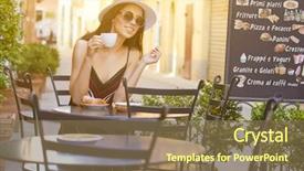  Presentation with italian language - PPT theme featuring young woman having italian breakfast background and a violet colored foreground