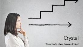  Presentation with thoughts - Colorful presentation design enhanced with young woman having linear thoughts backdrop and a light gray colored foreground