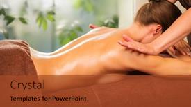  Presentation with salon - Cool new presentation theme with young woman having massage in a spa salon backdrop and a tawny brown colored foreground