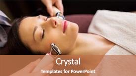  Presentation with needle - Presentation design having young woman having needle free background and a  colored foreground