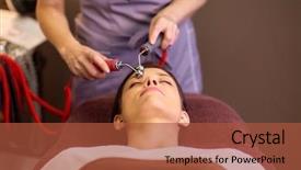  Presentation with spa concept - Beautiful presentation design featuring young woman having needle free backdrop and a  colored foreground