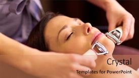  Presentation with needle - Theme enhanced with young woman having needle free background and a coral colored foreground