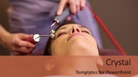  Presentation with needle - Presentation design featuring young woman having needle free background and a coral colored foreground