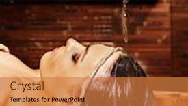  Presentation with ayurveda - Audience pleasing PPT layouts consisting of young woman having oil ayurveda backdrop and a coral colored foreground