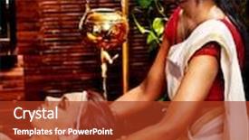  Presentation with ayurveda - Colorful slide deck enhanced with young woman having oil ayurveda backdrop and a tawny brown colored foreground