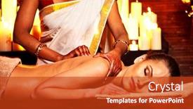  Presentation with ayurveda - Slide set featuring young woman having oil ayurveda spa treatment background and a crimson colored foreground