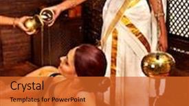  Presentation with ayurveda - Colorful PPT theme enhanced with young woman having oil ayurveda backdrop and a red colored foreground