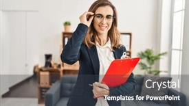  Presentation with young business woman smile show - PPT layouts having young-woman-having-psychology-session background and a  colored foreground