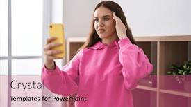  Presentation with telemedicine - PPT layouts consisting of young-woman-having-telemedicine background and a coral colored foreground