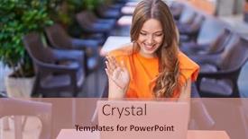  Presentation with coffee shop - Slides with young-woman-having-video-call background and a coral colored foreground