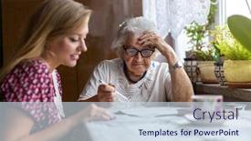  Presentation with helping - Presentation design consisting of young-woman-helping-elderly-grandmother background and a sky blue colored foreground