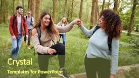  Presentation with tree step - Presentation theme with young woman helping girlfriend step background and a tawny brown colored foreground