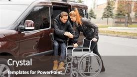  Presentation with helping man - PPT layouts with young woman helping handicapped man background and a tawny brown colored foreground