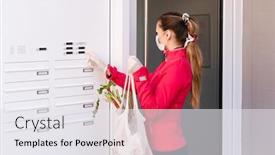  Presentation with neighbors - Beautiful presentation theme featuring young-woman-helping-neighbors backdrop and a white colored foreground